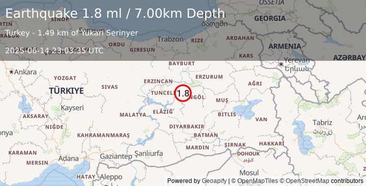 Earthquake EASTERN TURKEY (1.8 ml) (2025-06-14 23:03:35 UTC)