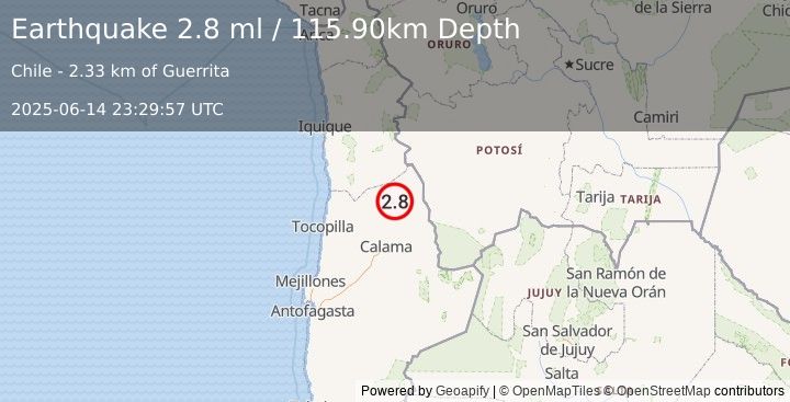 Earthquake ANTOFAGASTA, CHILE (2.8 ml) (2025-06-14 23:29:57 UTC)