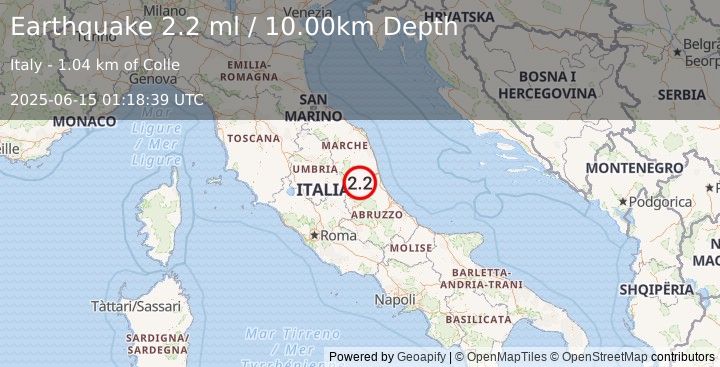 Earthquake CENTRAL ITALY (2.2 ml) (2025-06-15 01:18:39 UTC)