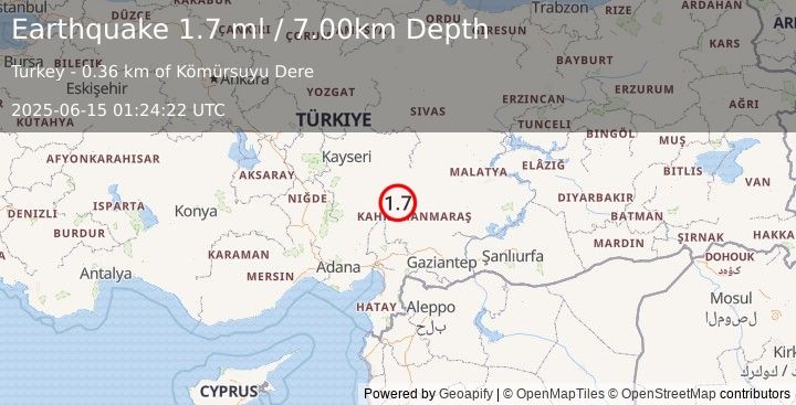 Earthquake CENTRAL TURKEY (1.7 ml) (2025-06-15 01:24:22 UTC)