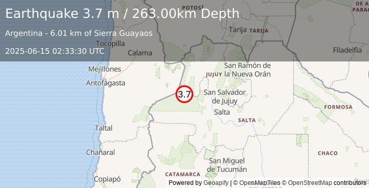 Earthquake SALTA, ARGENTINA (3.7 m) (2025-06-15 02:33:30 UTC)