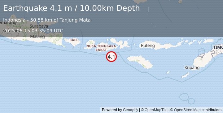 Earthquake SUMBAWA REGION, INDONESIA (4.1 m) (2025-06-15 03:35:09 UTC)