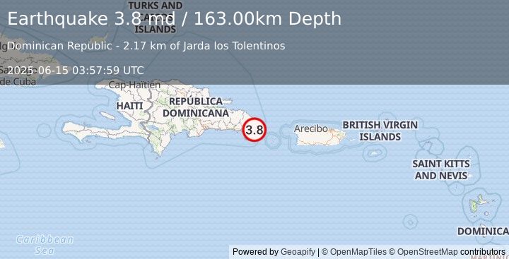Earthquake DOMINICAN REPUBLIC (3.8 md) (2025-06-15 03:57:59 UTC)