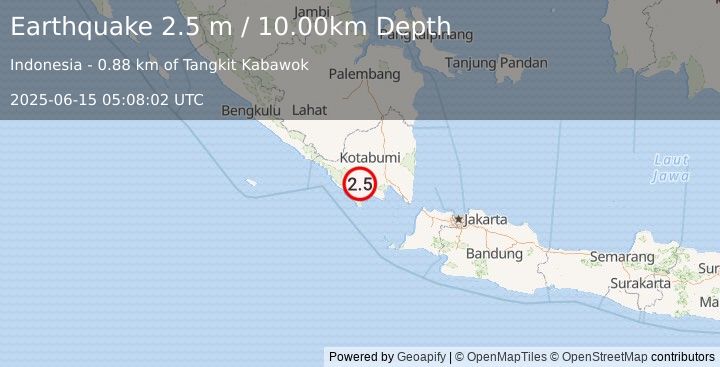Earthquake SOUTHERN SUMATRA, INDONESIA (2.5 m) (2025-06-15 05:08:02 UTC)