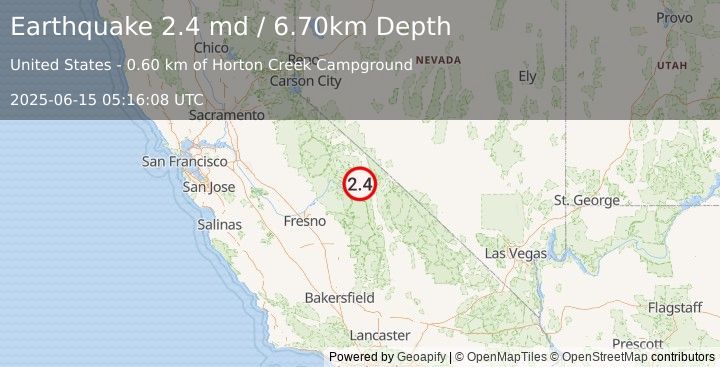 Earthquake CENTRAL CALIFORNIA (2.4 md) (2025-06-15 05:16:08 UTC)