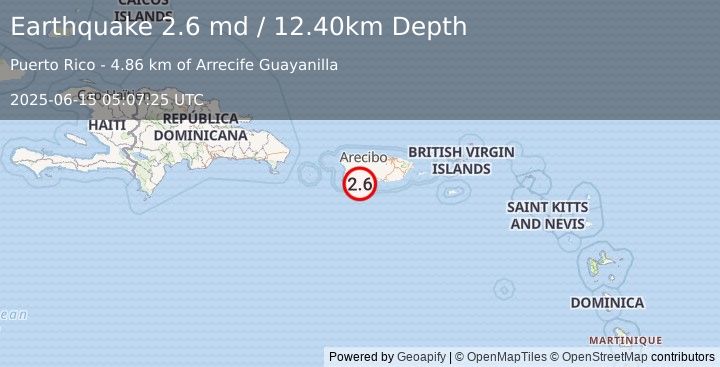 Earthquake PUERTO RICO REGION (2.6 md) (2025-06-15 05:07:25 UTC)