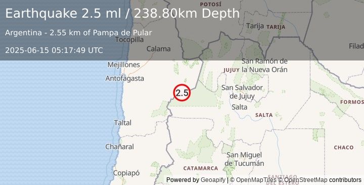 Earthquake ANTOFAGASTA, CHILE (2.5 ml) (2025-06-15 05:17:49 UTC)