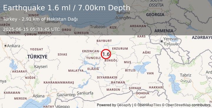 Earthquake EASTERN TURKEY (1.6 ml) (2025-06-15 05:33:45 UTC)