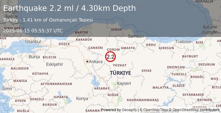 Earthquake CENTRAL TURKEY (1.8 ml) (2025-06-15 05:55:38 UTC)