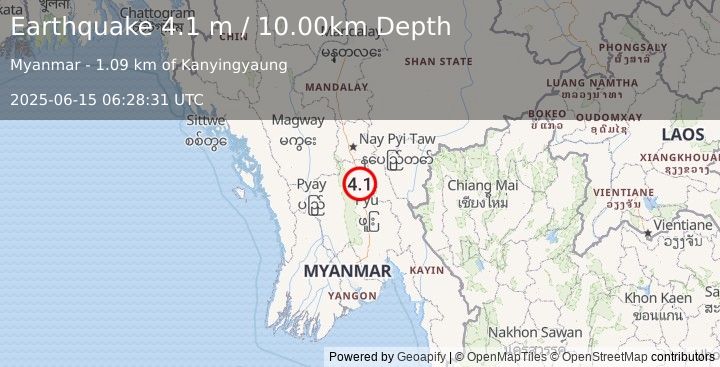 Earthquake MYANMAR (4.1 m) (2025-06-15 06:28:31 UTC)