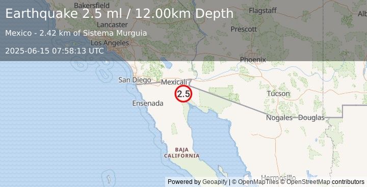Earthquake BAJA CALIFORNIA, MEXICO (2.4 ml) (2025-06-15 07:58:12 UTC)