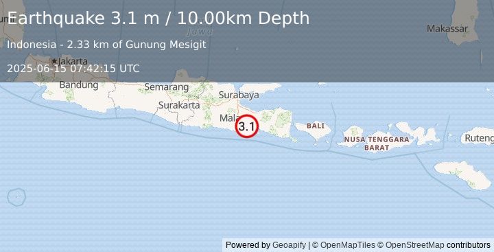 Earthquake JAVA, INDONESIA (3.1 m) (2025-06-15 07:42:15 UTC)