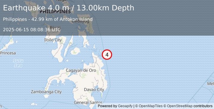 Earthquake MINDANAO, PHILIPPINES (4.0 m) (2025-06-15 08:08:36 UTC)