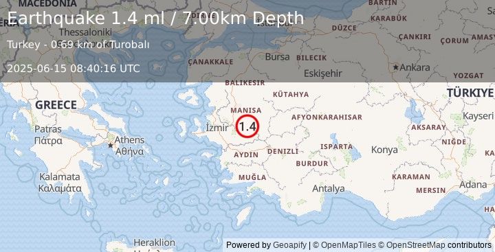 Earthquake WESTERN TURKEY (1.4 ml) (2025-06-15 08:40:16 UTC)