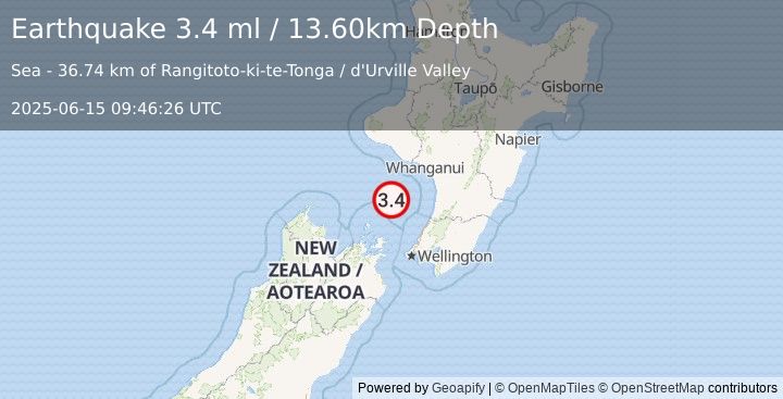Earthquake COOK STRAIT, NEW ZEALAND (3.4 ml) (2025-06-15 09:46:26 UTC)