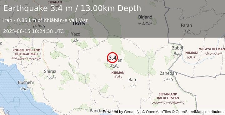 Earthquake CENTRAL IRAN (3.4 m) (2025-06-15 10:24:38 UTC)