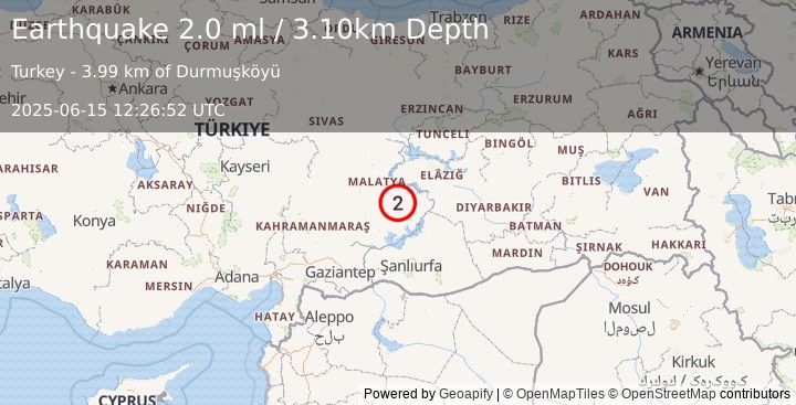 Earthquake EASTERN TURKEY (2.0 ml) (2025-06-15 12:26:52 UTC)