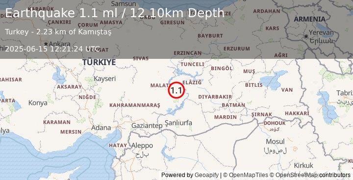 Earthquake EASTERN TURKEY (1.1 ml) (2025-06-15 12:21:24 UTC)