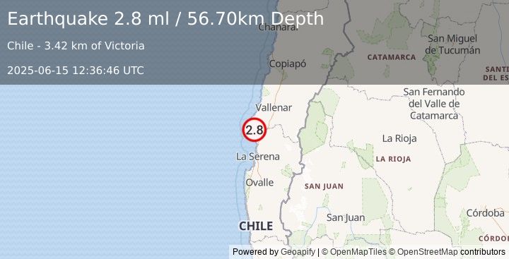 Earthquake COQUIMBO, CHILE (2.8 ml) (2025-06-15 12:36:46 UTC)