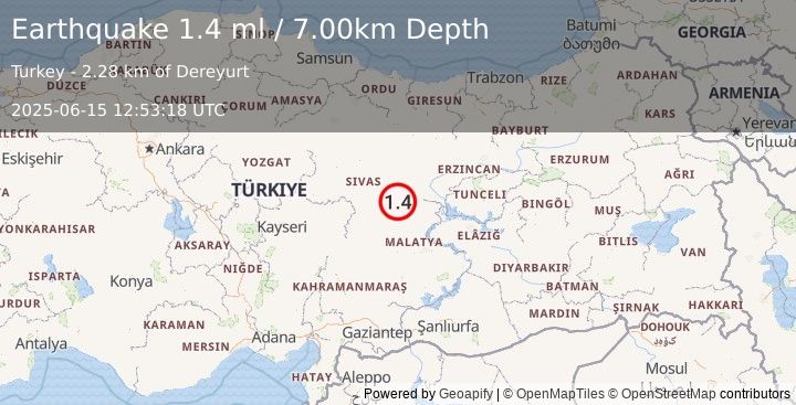 Earthquake CENTRAL TURKEY (1.4 ml) (2025-06-15 12:53:18 UTC)