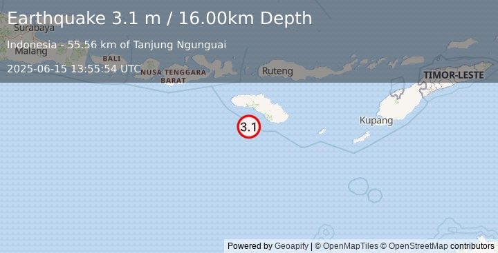 Earthquake SUMBA REGION, INDONESIA (3.1 m) (2025-06-15 13:55:54 UTC)