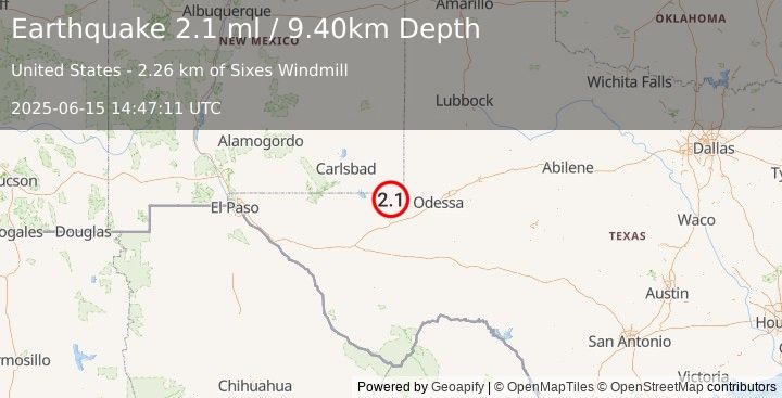 Earthquake WESTERN TEXAS (2.1 ml) (2025-06-15 14:47:11 UTC)
