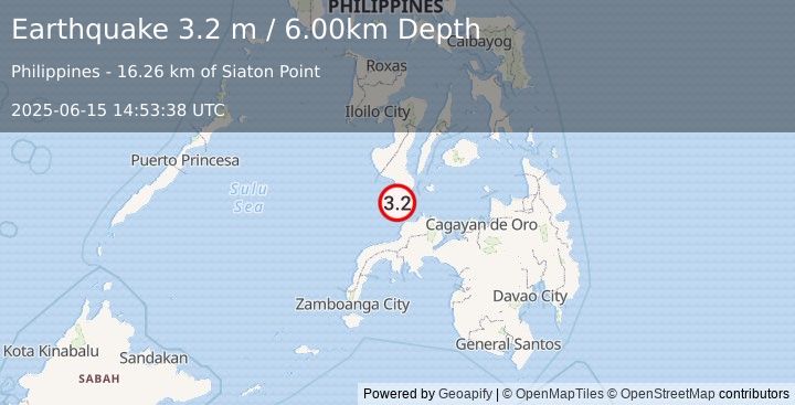 Earthquake MINDANAO, PHILIPPINES (3.2 m) (2025-06-15 14:53:38 UTC)