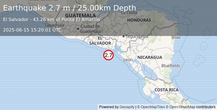 Earthquake OFFSHORE EL SALVADOR (2.7 m) (2025-06-15 15:20:01 UTC)