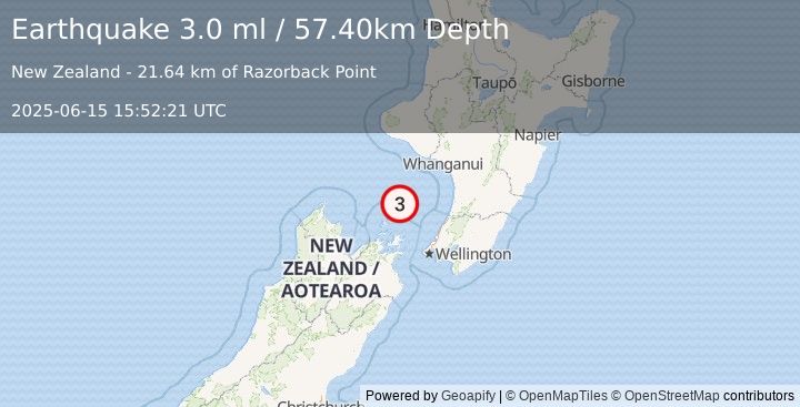 Earthquake COOK STRAIT, NEW ZEALAND (3.0 ml) (2025-06-15 15:52:21 UTC)