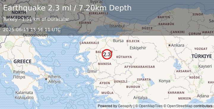 Earthquake WESTERN TURKEY (2.1 ml) (2025-06-15 15:56:12 UTC)