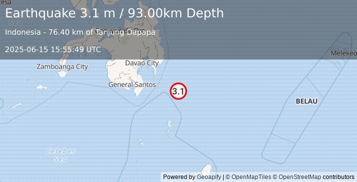 Earthquake PHILIPPINE ISLANDS REGION (3.1 m) (2025-06-15 15:55:49 UTC)