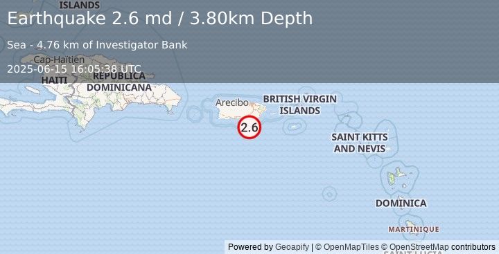 Earthquake PUERTO RICO REGION (2.6 md) (2025-06-15 16:05:38 UTC)