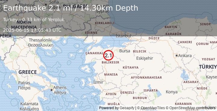 Earthquake WESTERN TURKEY (2.0 ml) (2025-06-15 17:05:44 UTC)