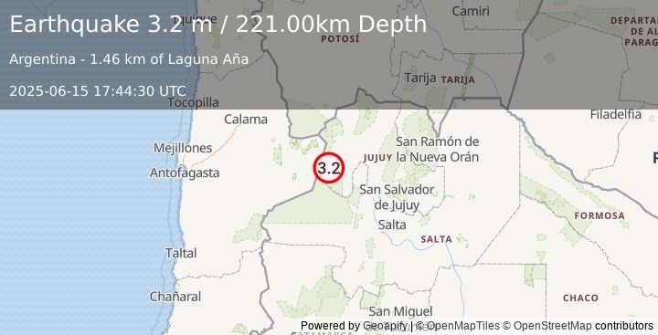 Earthquake JUJUY, ARGENTINA (3.2 m) (2025-06-15 17:44:30 UTC)