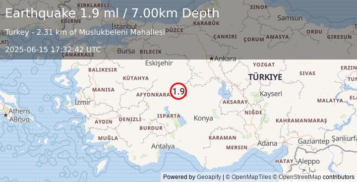 Earthquake WESTERN TURKEY (1.9 ml) (2025-06-15 17:32:42 UTC)
