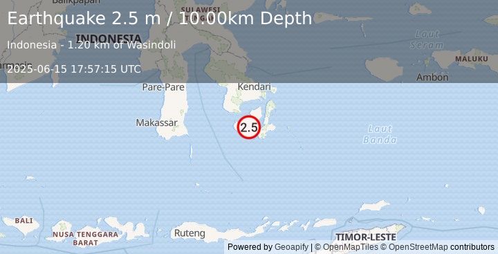 Earthquake SULAWESI, INDONESIA (2.5 m) (2025-06-15 17:57:15 UTC)