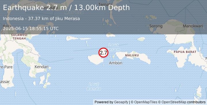 Earthquake CERAM SEA, INDONESIA (2.7 m) (2025-06-15 18:55:15 UTC)