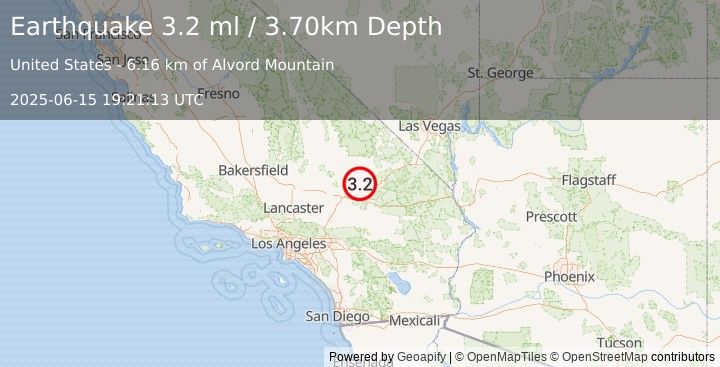 Earthquake SOUTHERN CALIFORNIA (3.0 ml) (2025-06-15 19:21:12 UTC)