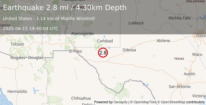 Earthquake WESTERN TEXAS (2.8 ml) (2025-06-15 19:40:03 UTC)