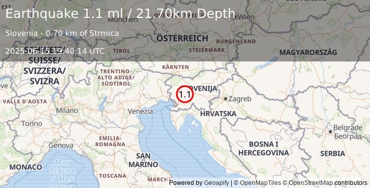 Earthquake SLOVENIA (1.1 ml) (2025-06-15 19:40:14 UTC)