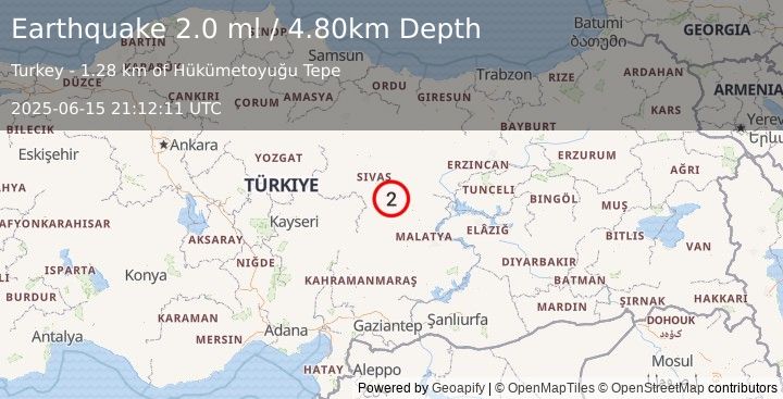Earthquake CENTRAL TURKEY (2.0 ml) (2025-06-15 21:12:11 UTC)