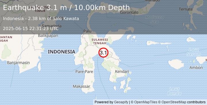 Earthquake SULAWESI, INDONESIA (3.1 m) (2025-06-15 22:31:23 UTC)