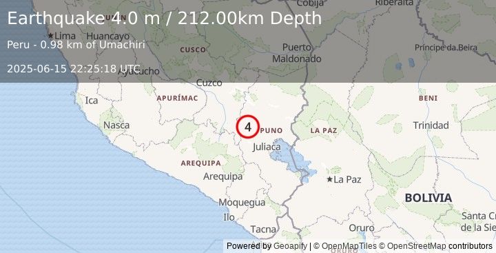 Earthquake SOUTHERN PERU (4.0 m) (2025-06-15 22:25:18 UTC)