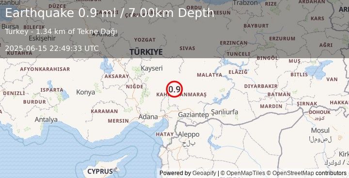 Earthquake CENTRAL TURKEY (0.9 ml) (2025-06-15 22:49:33 UTC)