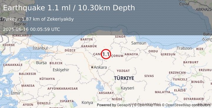 Earthquake CENTRAL TURKEY (1.1 ml) (2025-06-16 00:05:59 UTC)