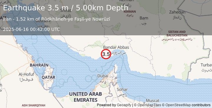 Earthquake SOUTHERN IRAN (3.5 m) (2025-06-16 00:42:00 UTC)