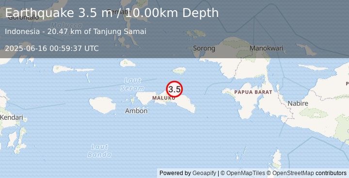 Earthquake SERAM, INDONESIA (3.5 m) (2025-06-16 00:59:37 UTC)