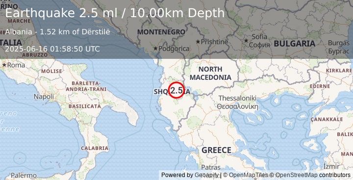 Earthquake ALBANIA (2.5 ml) (2025-06-16 01:58:51 UTC)