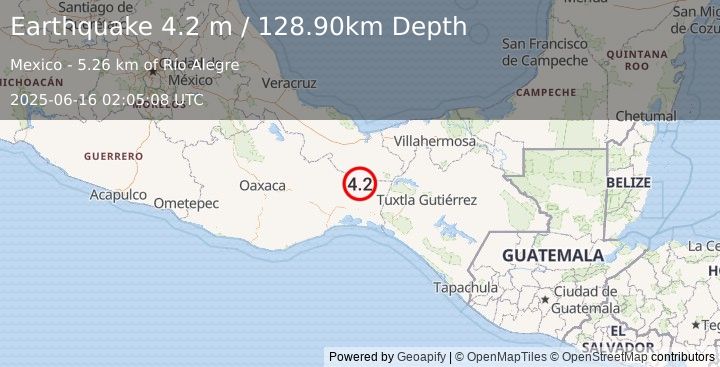 Earthquake OAXACA, MEXICO (4.2 m) (2025-06-16 02:05:08 UTC)