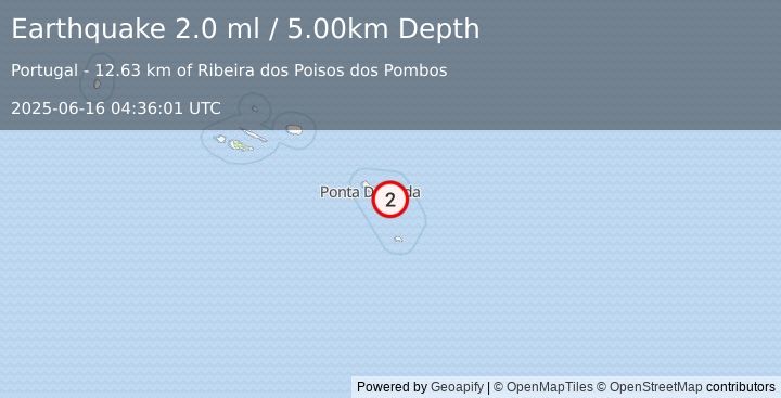 Earthquake AZORES ISLANDS, PORTUGAL (2.0 ml) (2025-06-16 04:36:01 UTC)